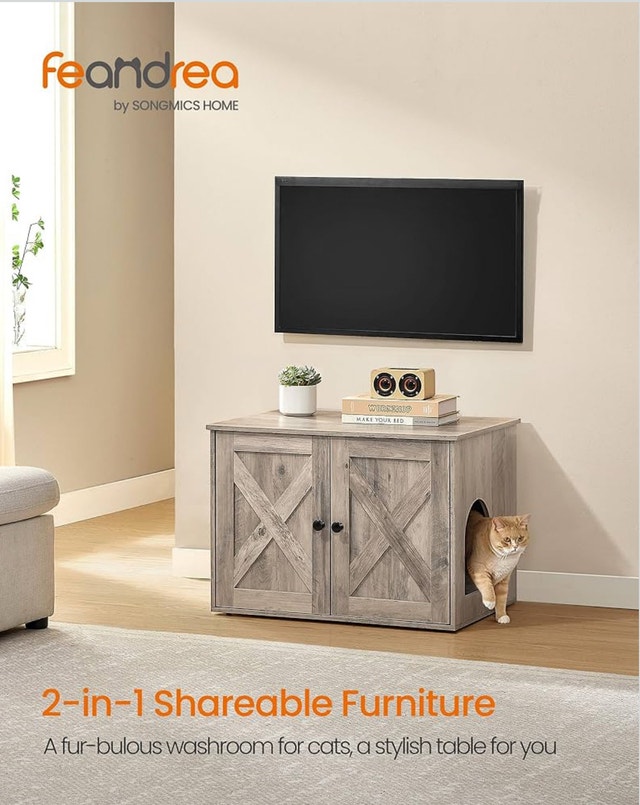 New Cat Litter Box Enclosure & End Table - Grey-Brown - photo 2