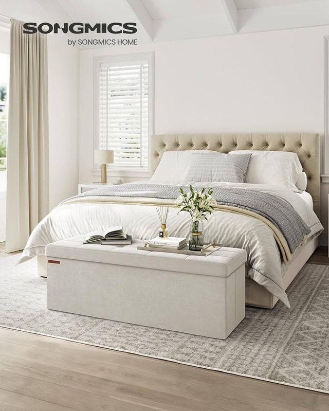 Folding Storage Bench/Ottoman, 300kg Capacity, Cream - photo 2
