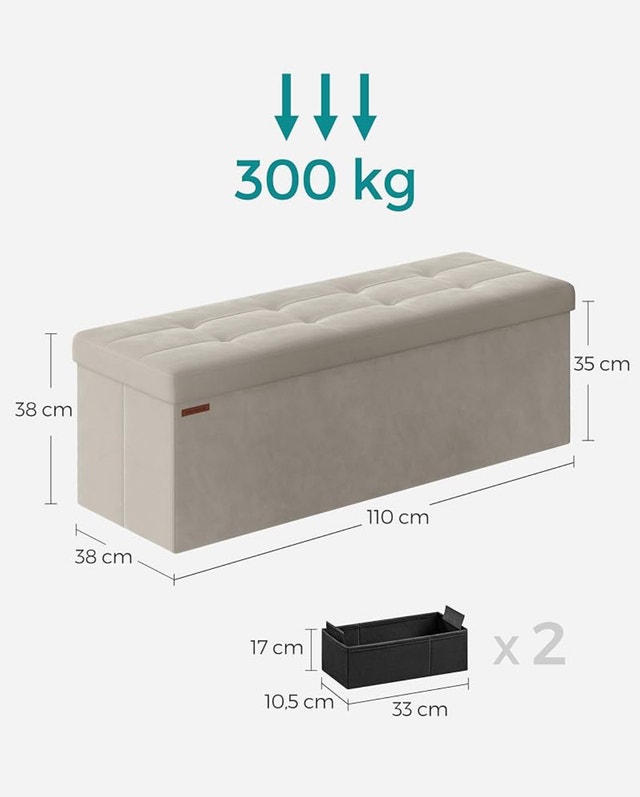 Folding Storage Bench/Ottoman, 300kg Capacity, Cream - photo 3