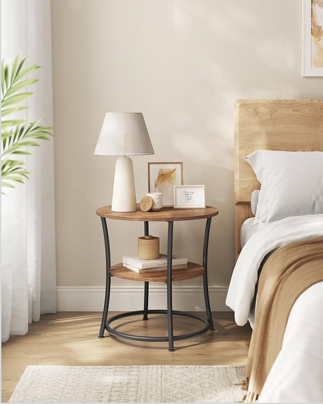 New Round Side Table, 2 Levels, Wood Grain Finish - photo 3
