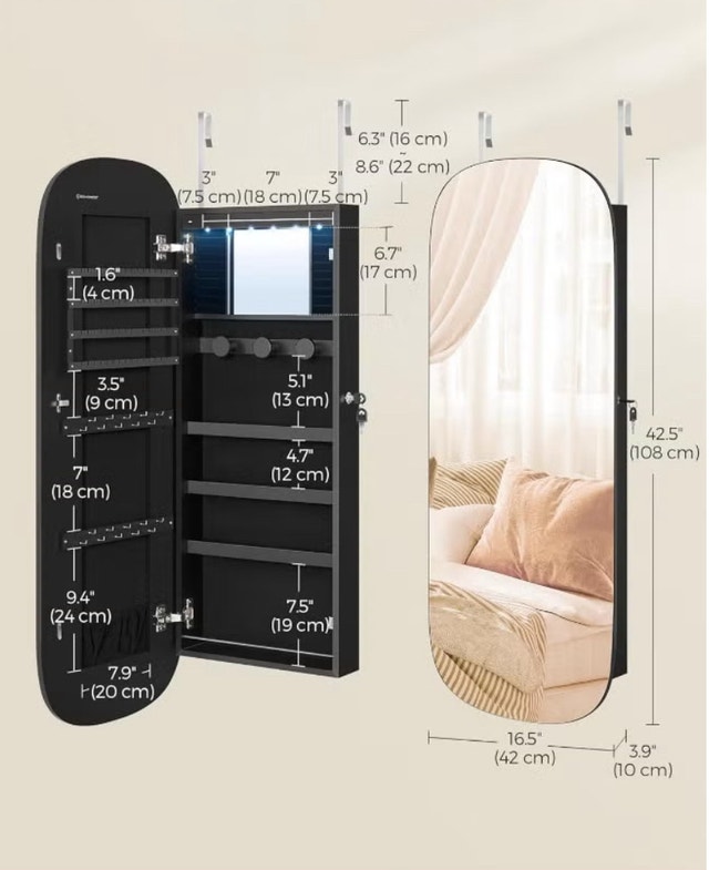 New LED Jewelry Cabinet Wall/Door Mountable JJC026B01 - photo 2