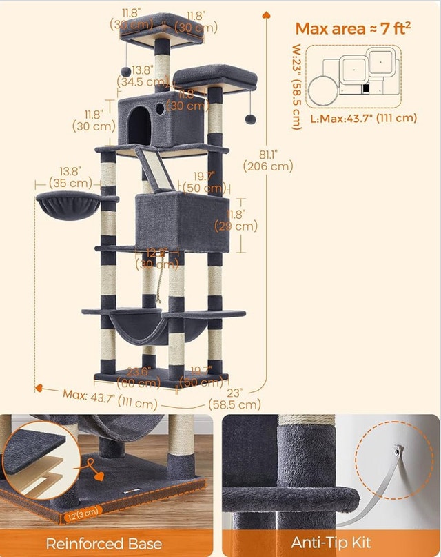 Feandrea Cat Tree 206cm Large Cat Tower Condo - photo 5