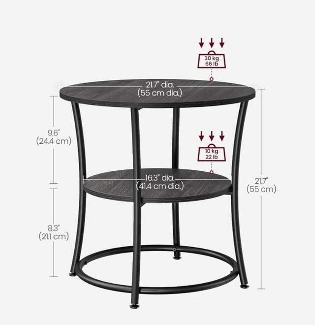 VASAGLE Round Side Table, End Table with 2 Shelves - photo 2