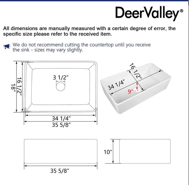 DEER VALLEY 36" Farmhouse Sink - White w/ Stainless Steel Bottom - photo 3