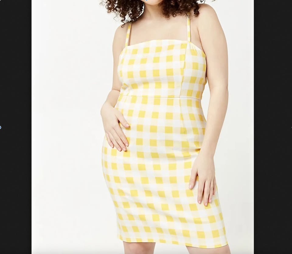 Forever 21 Plus Yellow Gingham Bodycon Dress 2XL