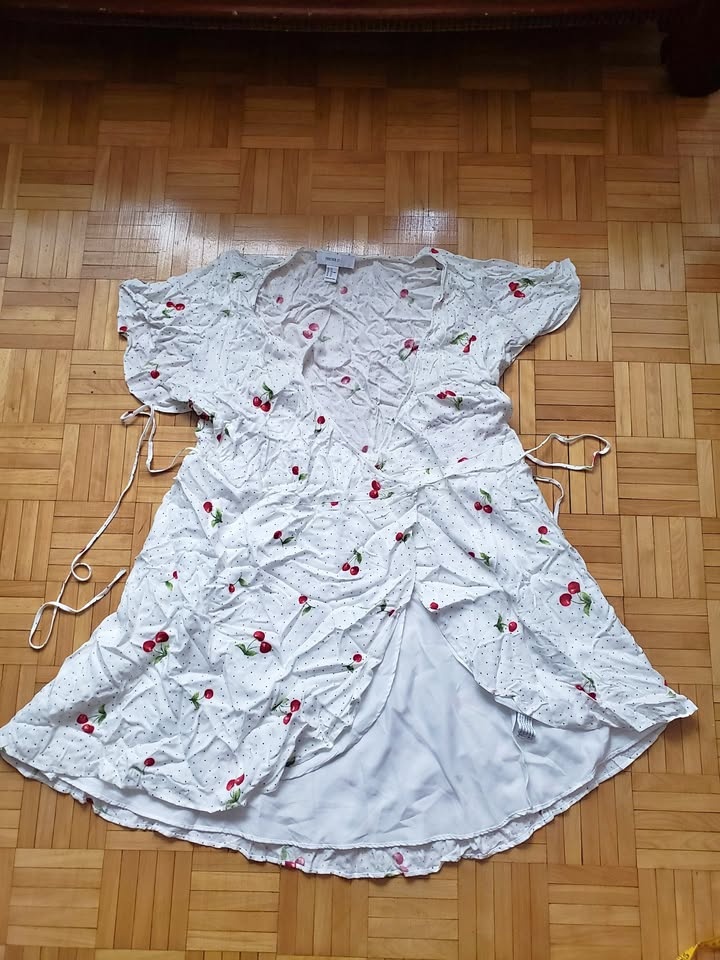 Forever21 Plus White Cherry and black dot wrap dress US 2XL