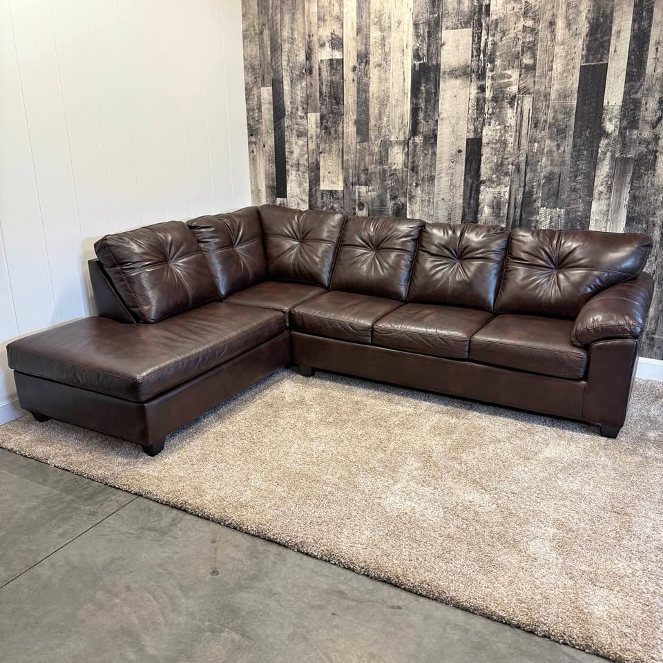 Brown Faux Leather L-Shaped Sectional