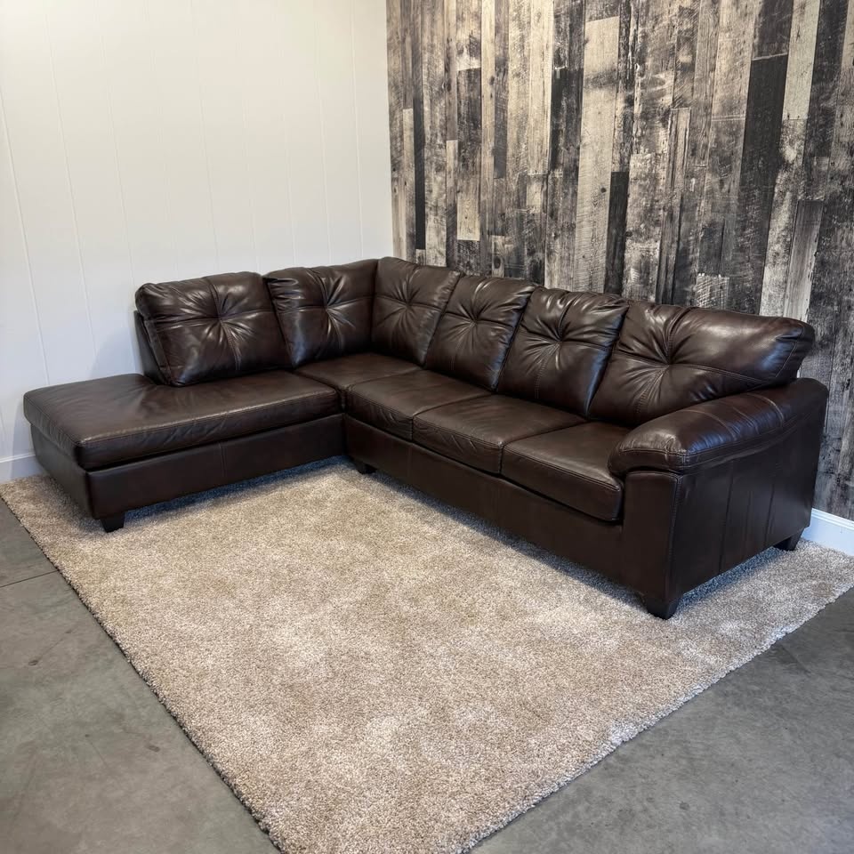 Brown Faux Leather L-Shaped Sectional - photo 2