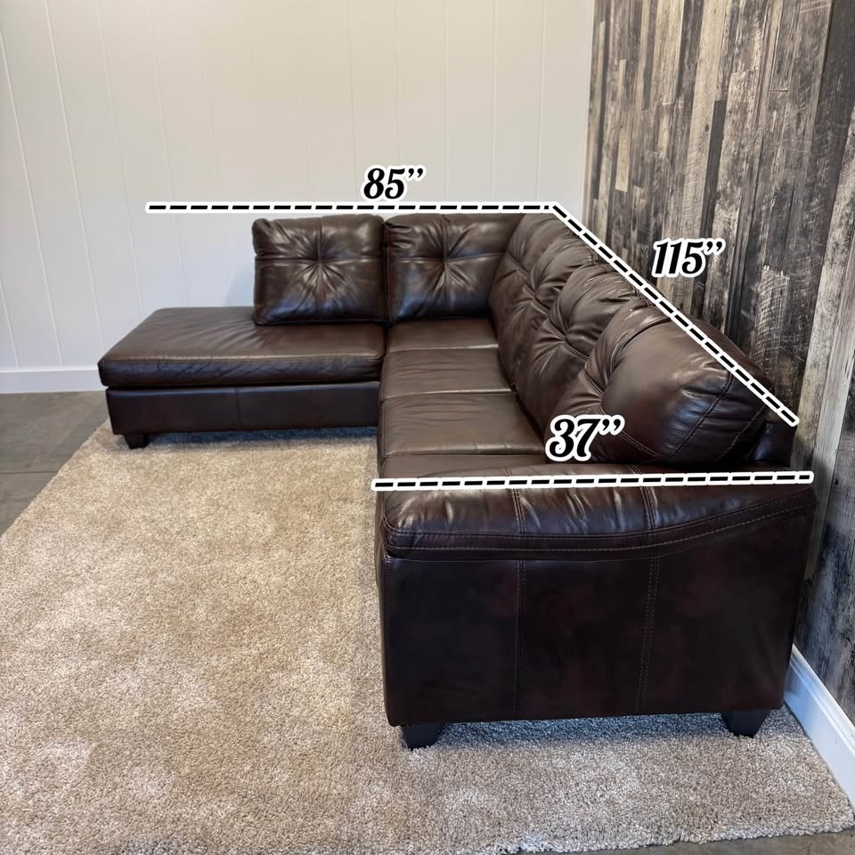 Brown Faux Leather L-Shaped Sectional - photo 3