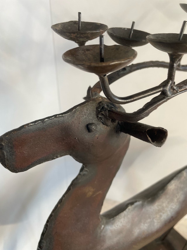 Vintage Brutalist Hand Forged Iron Candelabra Reindeer 23" - photo 2