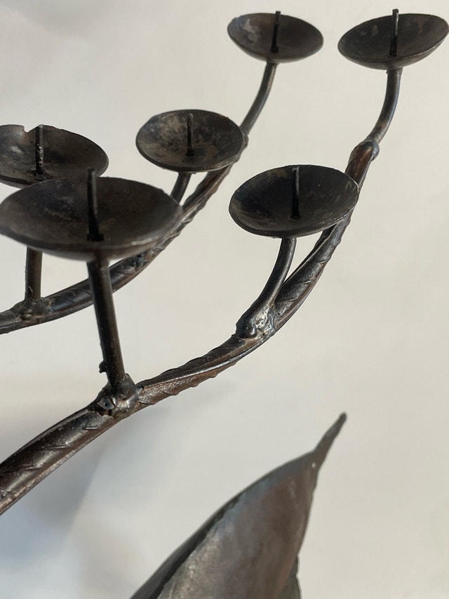 Vintage Brutalist Hand Forged Iron Candelabra Reindeer 23" - photo 3