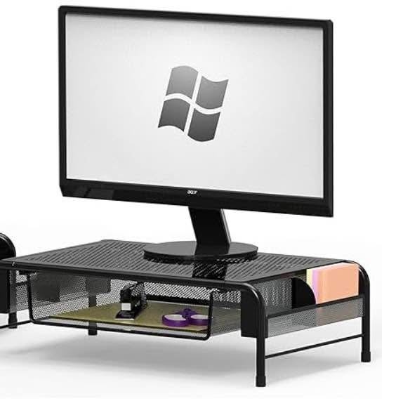 SimpleHouseware Monitor Stand with Organizer Drawer, Black - photo 4