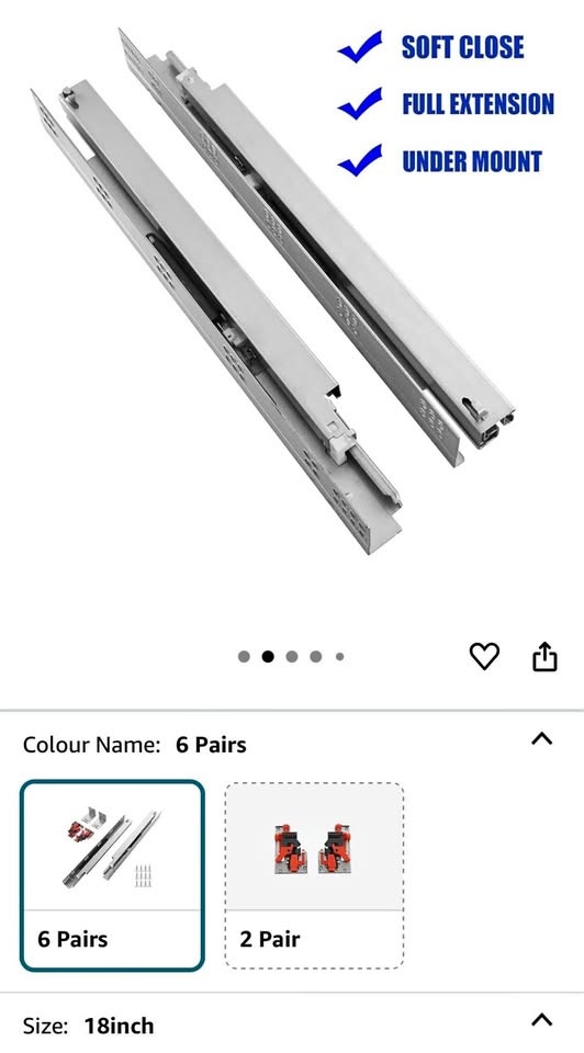 Undermount 18 Inch Soft Close Drawer Slides - 6 Pairs