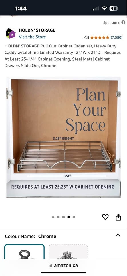 Pull out cabinet organizer 24 x 21 inches