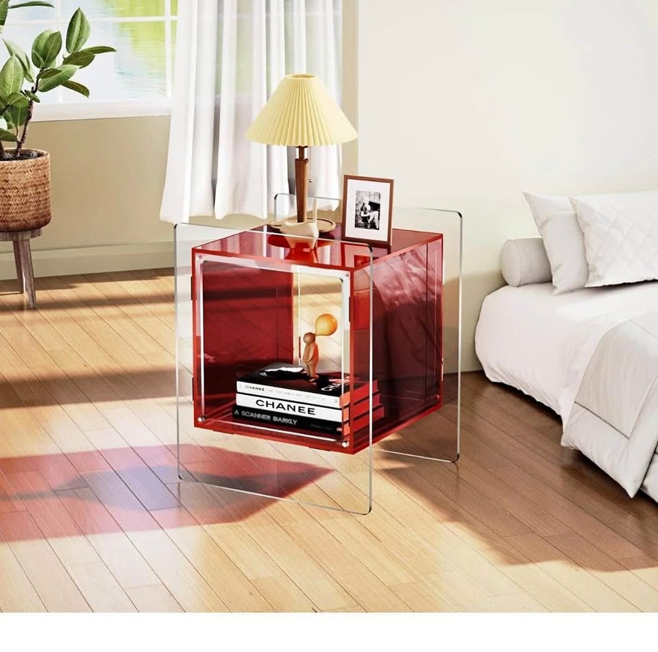 Acrylic Side Table - Red and Clear
