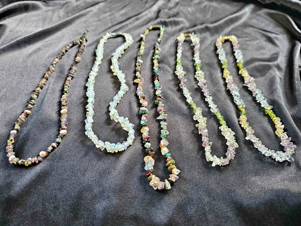 Set Of 5 Semi-precious Beaded Polished Gemstone Necklaces