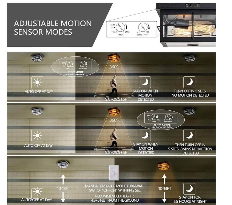 Outdoor ceiling light with timer and motion detector black - photo 4