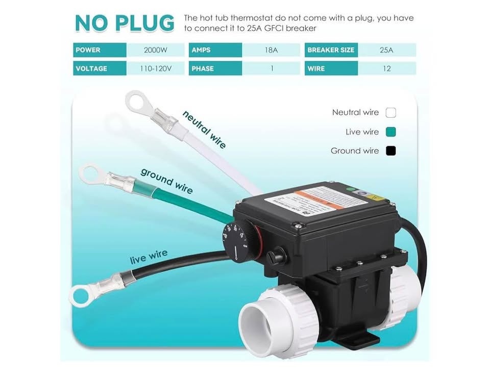 Hot Tub Thermostat, 2KW 110V Spa Heater - photo 4