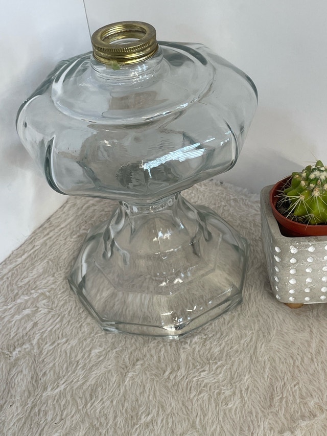 Vintage Octagon Clear Glass Kerosene Lamp Base Replacement