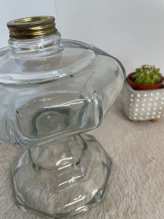 Vintage Octagon Clear Glass Kerosene Lamp Base Replacement - photo 5
