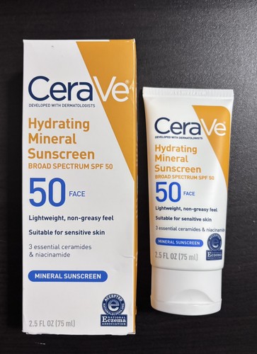 CeraVe Hydrating Mineral Sunscreen Face SPF 50 2.5 Oz Exp 12/27