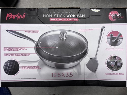 Parini 12.5" Stainless Steel Non-Stick Wok w/ Lid & Spatula NIB - photo 2