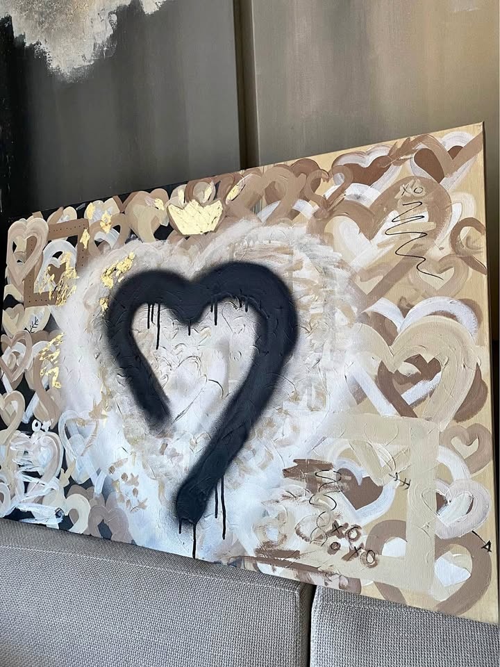 2ft x 3ft Original Abstract Painting - Black, White, Beige, Gold
