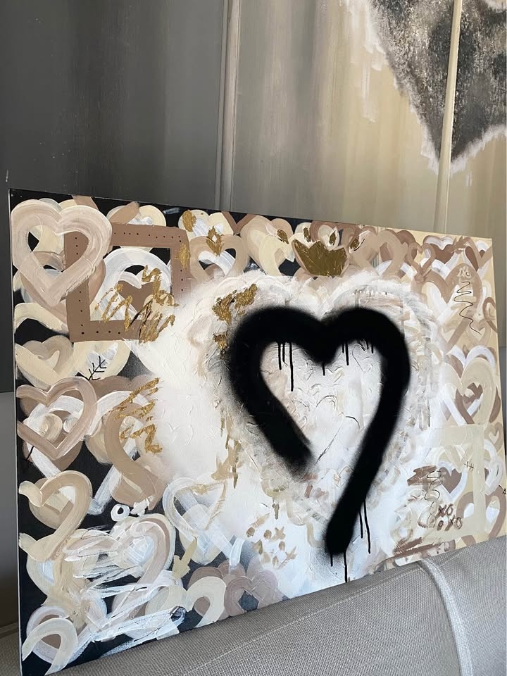 2ft x 3ft Original Abstract Painting - Black, White, Beige, Gold - photo 2