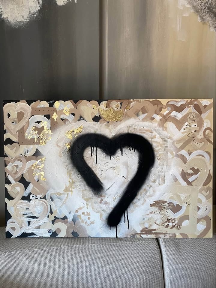 2ft x 3ft Original Abstract Painting - Black, White, Beige, Gold - photo 3