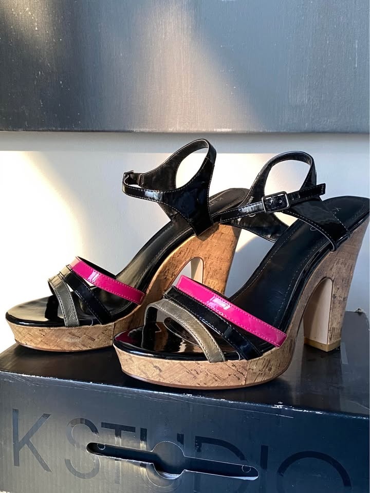 Wedge Strappy platform high heels pink black sandals shoes - photo 2