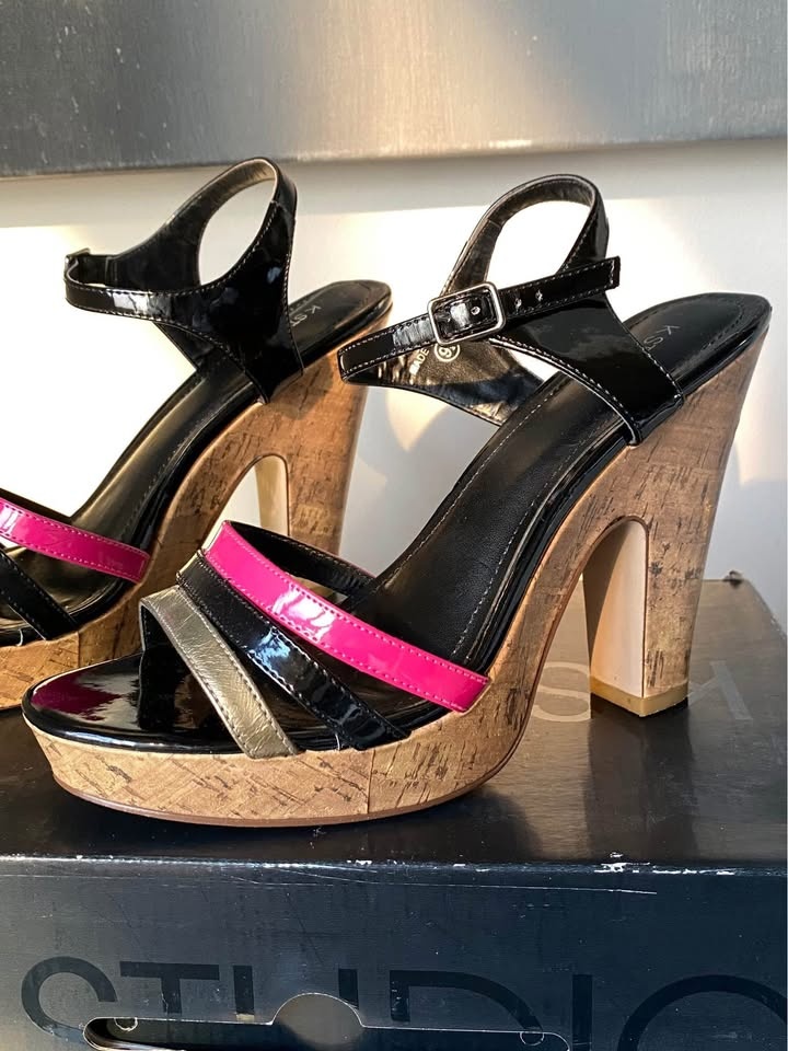 Wedge Strappy platform high heels pink black sandals shoes - photo 3