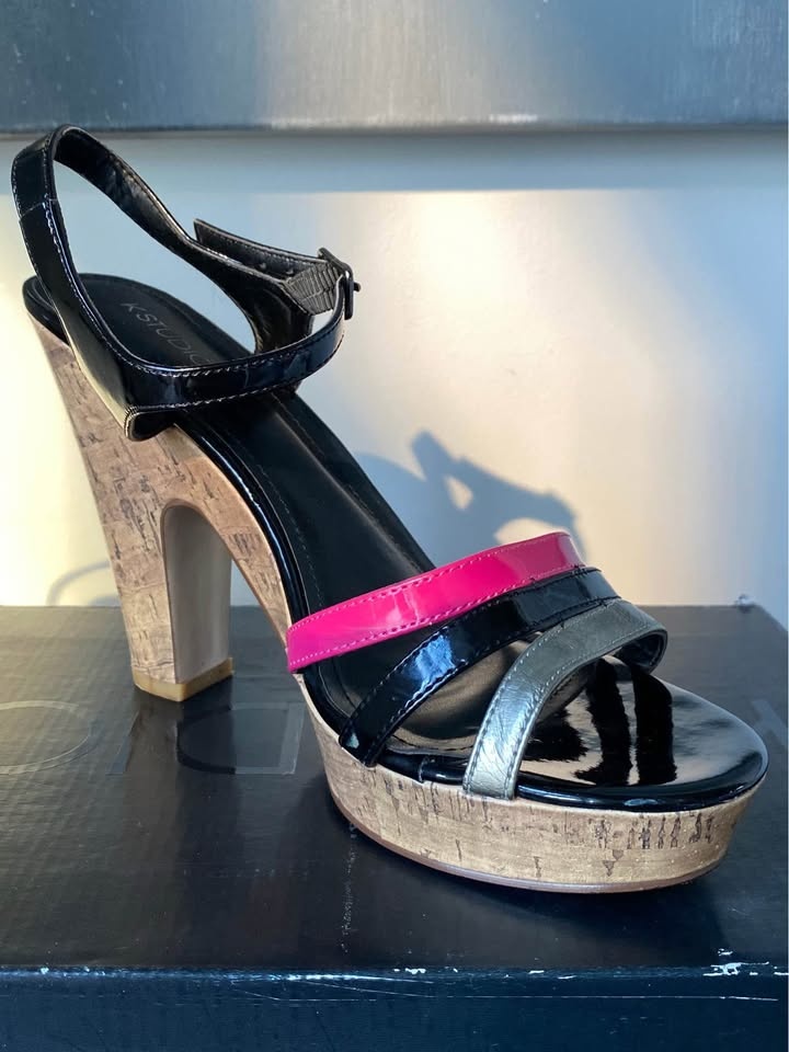 Wedge Strappy platform high heels pink black sandals shoes - photo 4