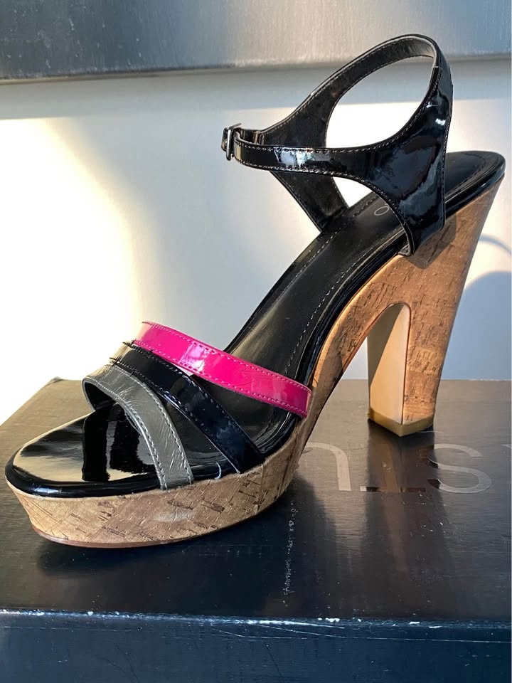 Wedge Strappy platform high heels pink black sandals shoes - photo 5