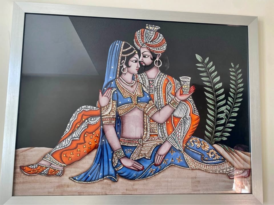 Large Framed Wall Art Painting 45” x 53.5” – Hand-Painted Fabric