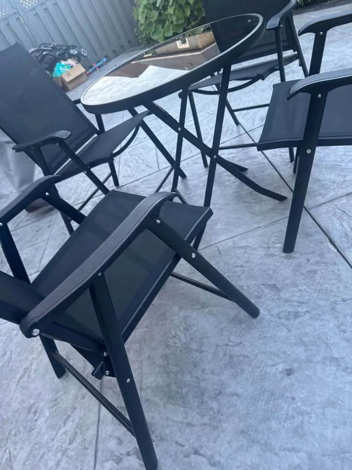 Black Glass Top Patio Dining Set Foldable Chair & Table image indicator(4)