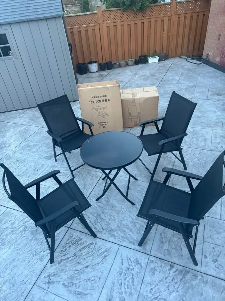 Black Glass Top Patio Dining Set Foldable Chair & Table image indicator(5)