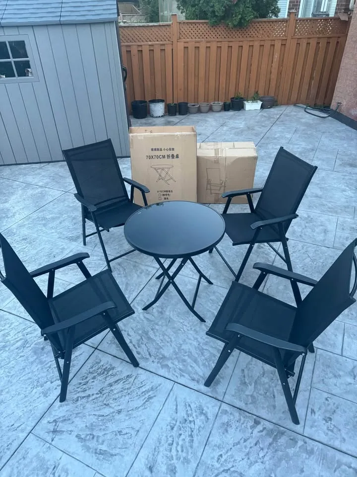 Black Glass Top Patio Dining Set Foldable Chair & Table image indicator(6)