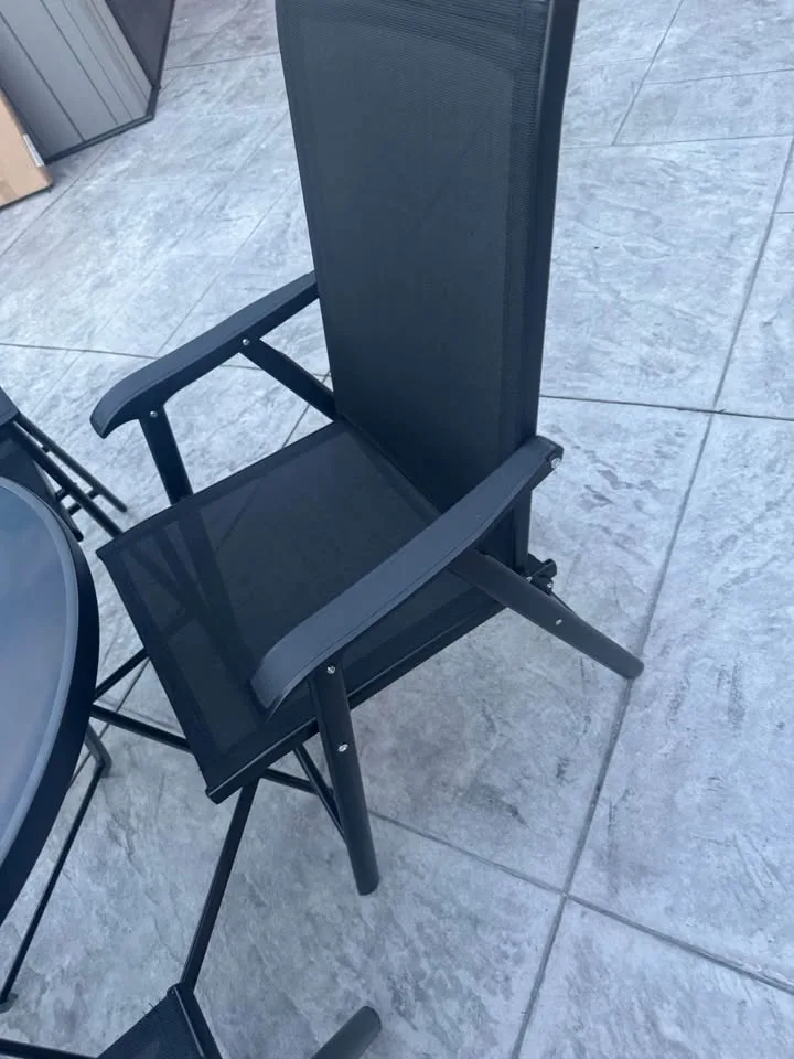 Black Glass Top Patio Dining Set Foldable Chair & Table image indicator(8)