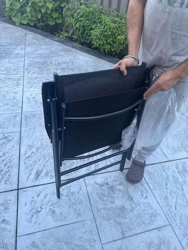 Black Glass Top Patio Dining Set Foldable Chair & Table image indicator(9)