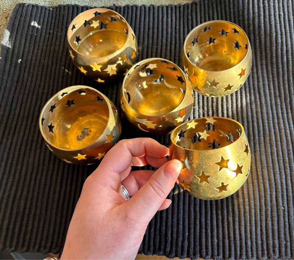 Vintage Brass Star Candle Holders – Set of 5