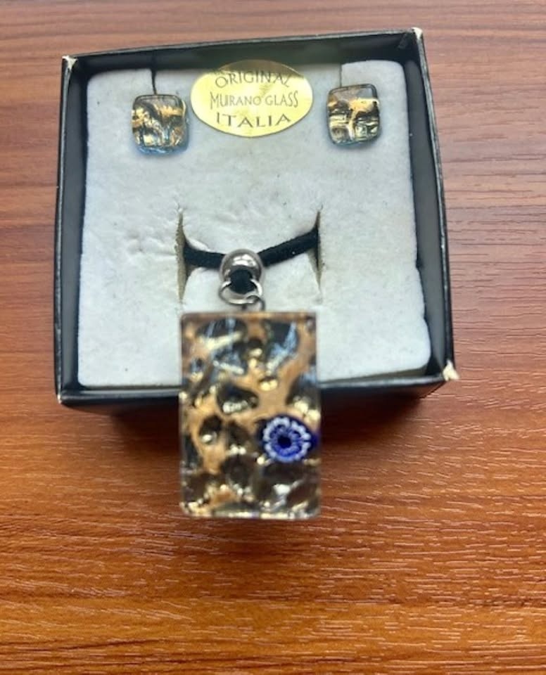 Murano Glass Jewelry Set - Vintage Lorive Gold Foil Millefiori