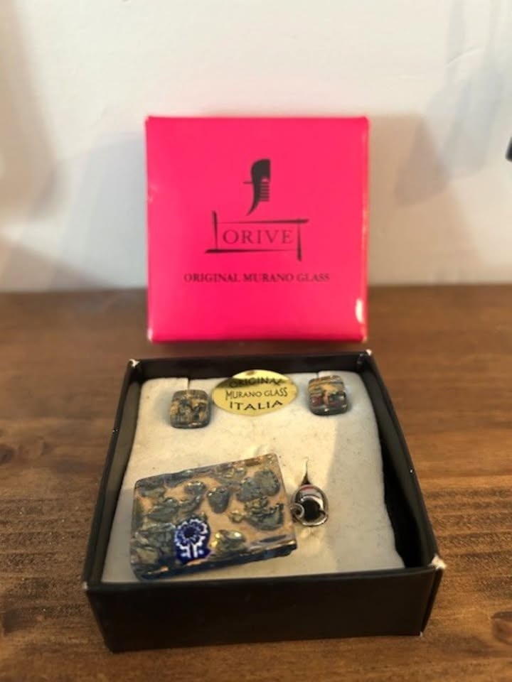 Murano Glass Jewelry Set - Vintage Lorive Gold Foil Millefiori - photo 5