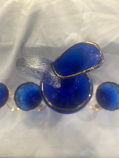 Vintage Italian Cobalt Blue & Gold Decanter Set - 3 Glasses - photo 2