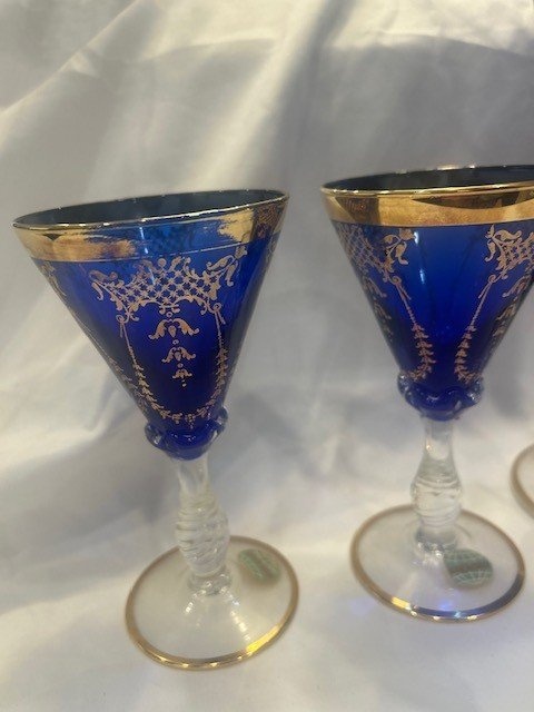 Vintage Italian Cobalt Blue & Gold Decanter Set - 3 Glasses - photo 3