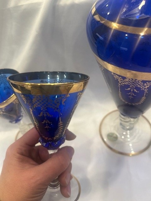 Vintage Italian Cobalt Blue & Gold Decanter Set - 3 Glasses - photo 4