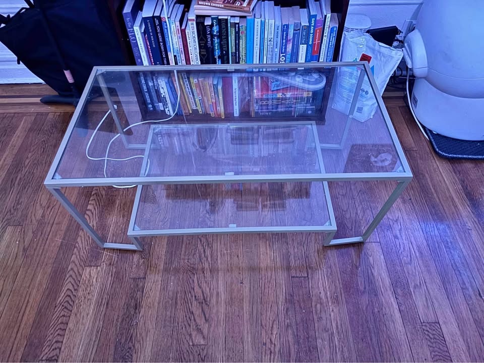 Glass Top Coffee Table with Gold Steel Trim