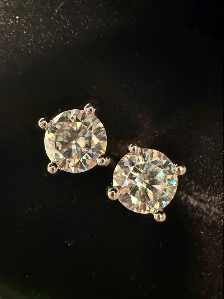 Moissanite Diamond Stud Earrings - 2.4CT - New