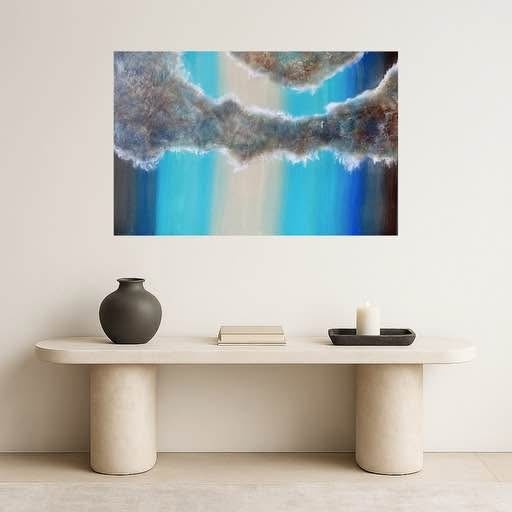 Large Acrylic Abstract Painting 36"x24" Sea Art Coastal - photo 3