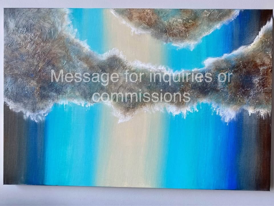 Large Acrylic Abstract Painting 36"x24" Sea Art Coastal - photo 4