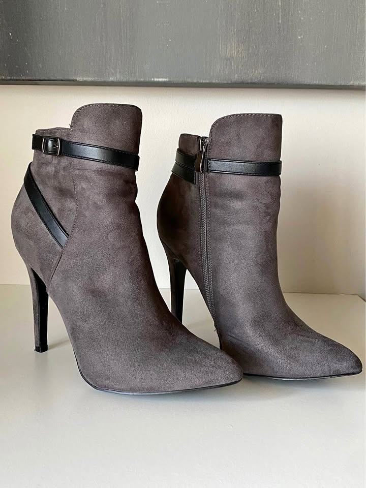 Booties boots grey heeled shoes heels (read description for cond